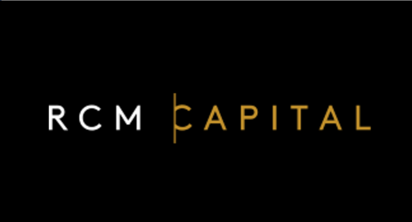 Logo of RCM Capital featuring stylized text in black and gold against a dark background, representing their corporate partners.